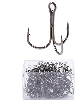 SagaSave Fishing Treble Hooks Set Carbon Steel Treble Fishing Hooks Strong Sharp Round Bend Fishing Accessory for Catching Striped Bass, Herring and More(1/0#, 100pcs)