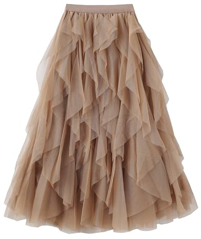 Kimily-UK Gonna in Tulle a Vita Elastica Multi-Layer Plissettata Mesh Tutu A-Line Principessa Elegante Vintage Party Maxi