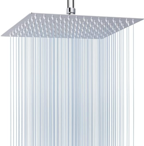 40.5cm Großer Regenbrause, Voolan Quadrat Hochdruck Duschkopf aus Edelstahl, Wasserfall Ganzkörperbedeckung, Installierbar an der Wand oder Decke (16 * 12''Rechteck, Chrom)