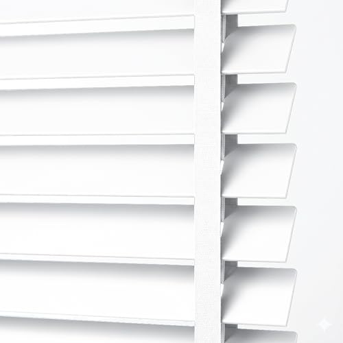 Home In Style 4U Faux Wood Window Venetian Blinds, White W 240cm x L 213cm | 50mm Horizontal Smooth Slats with Tape Blind, Easy Fit Child Safe cords Trimmable-Home Office Window Blinds