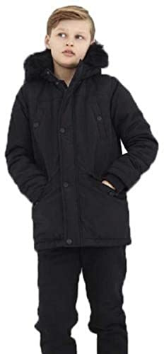 BRAVE SOUL Boys Wonderwall Hooded Parka Jacket Quilted Coat with Faux Fur Hood (UK, Age, 11 Years, 12 Years, Regular, Black)