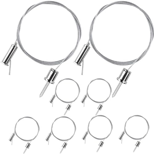 Teemyaa Ceiling Hanging Wire Cable Kit, 8 Sets LED Light Fixtures Hanging System Kit, Aquarium Light Hanging Kit, Adjustable Wire Rope for Panel, Pendant, Chandelier, Suspension Light Fixture