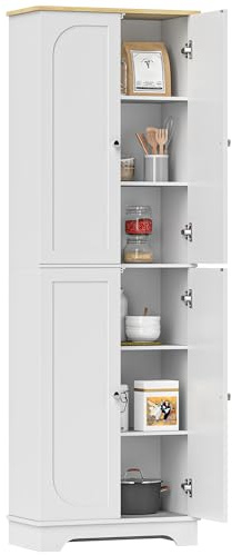 HOMCOM Alacena Armario de Cocina Mueble Auxiliar con 4 Puertas y Estantes Ajustables para Comedor Salón 60x30x183 cm Blanco