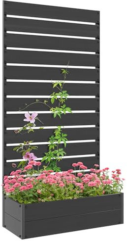 Outsunny Garden Planter with Trellis for Climbing Plants, Vines, Flowers, Freestanding Raised Bed for Garden, Outdoor, Patio, Planter Box with Drainage Gap, Black