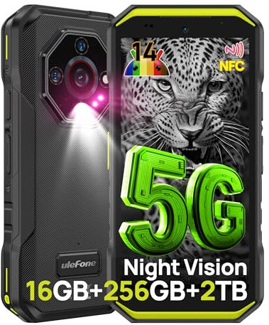 Ulefone Armor X32 Pro Téléphone Portable Incassable 5G, 16Go+256Go/SD-2TB Android 14 5500mAh Smartphone Caméra 64MP+16MP+25MP, Flashlight/3-Slots/5,65/Octagon Dome-Inspired Design/GPS/OTG/NFC Vert