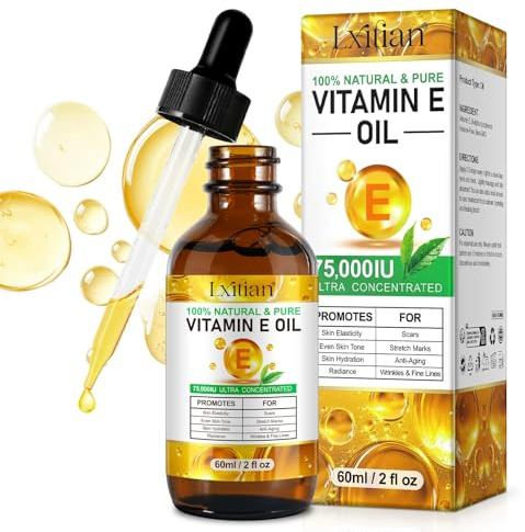 Huile De Vitamine E 75,000 UI - Huile De Vitamine E Biologique 100% Naturelle - PresséE à Froid 2 Fl Oz, Hydrate Et ProtèGe - Pour Le Visage, Le Corps, Les Cicatrices Et Les Cut