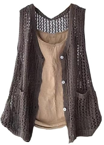RWGSNB Chaleco Jersey, Chaleco Crochet Mujer Top Algodón Suave Botones Delanteros Abiertos Sin Mangas Cárdigan Verano Punto Calado Informal Ligero Uso Diario Y Vacaciones
