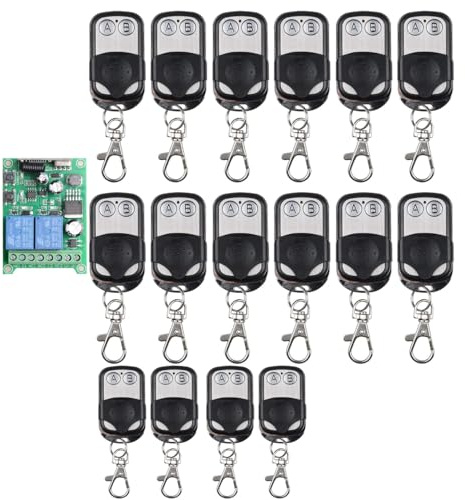 Receptor inalámbrico universal de 2 canales, 12 V, 24 V, mando a distancia inalámbrico, mando a distancia, mando a distancia, mando a distancia para puertas de garaje, controlador con 16 mandos a