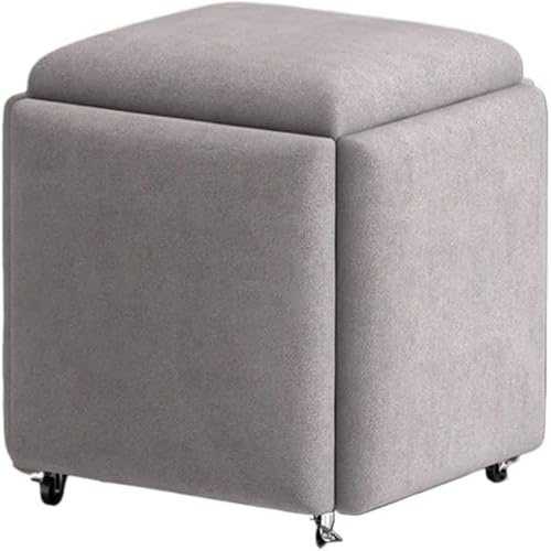 Sgabello ottomano impilabile 5 in 1 con ruote girevoli, poggiapiedi cubo versatile grigio e poltrona per salotto e camera da letto, 35 cm, mobili eleganti, salvaspazio e funzionali