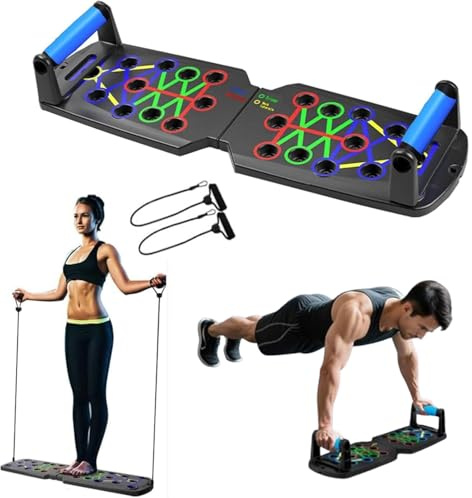 Push Up Board for Men - 15-in-1 Foldable Pushup Board with Push Up Bar, Handles & Bands, Portable Home Gym & Workout Equipment for Chest Exercise, for Teen Boys 16-18 & Gym Lovers