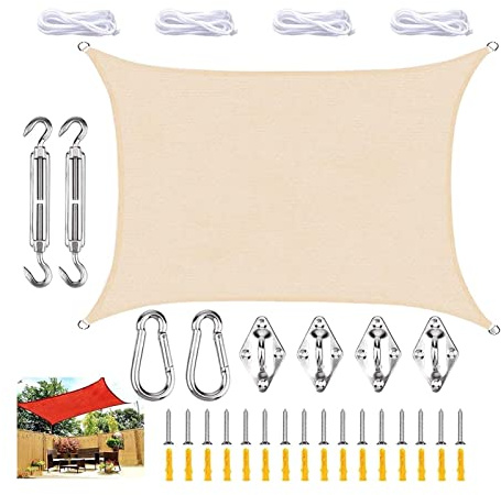 Tenda parasole rettangolare impermeabile con protezione UV al 98%, include corda, perfetta per giardino, patio, pergola, prato, eventi all'aperto, feste, baldacchino, ombra da cortile.