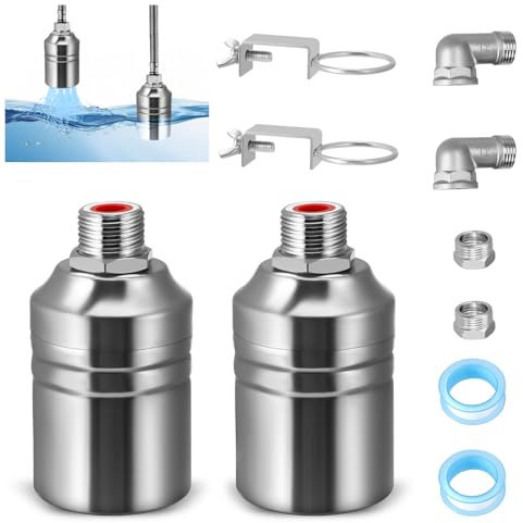 2er-Set Schwimmerventil, Automatisches Schwimmerventil mit 1/2 & 3/4 Adaptern, Stromfrei, 304 Edelstahl, für Wassertanks, Pools, Wassertürme & Hydrokulturen