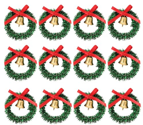 Toyvian Mini Couronnes de Noël à Grelots 12 Pièces Diamètre 5 CM Guirlandes Miniatures Artificielles pour Maison de Poupée Décorations Artisanales de Sapin Accessoires Festifs pour