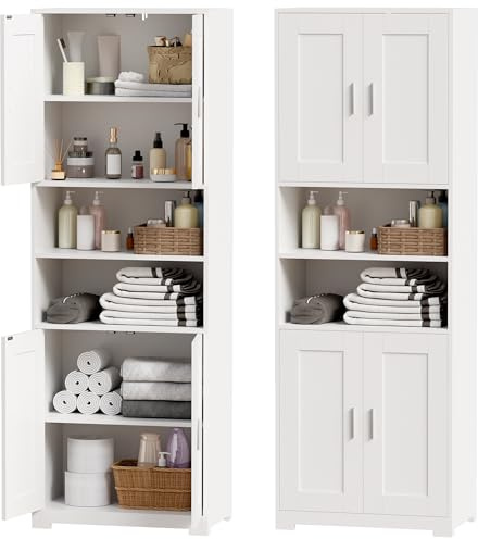 BEWISHOME Armoire de Salle de Bain, Meuble Salle de Bain Rangement, Meuble Colonne de Salle de Bain avec Étagères Réglables, pour Salon Cuisine 60x30x170cm Blanc EYYG09W