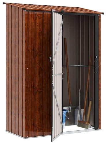 vidaXL Trädgårdsskjul Brun 140,5 x 74 x 200 cm Metall, Trädgård och terrass, rektangulärt förråd, hållbart väderbeständigt, rymligt för verktyg med mera