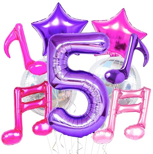 Globos Musicales,9 Pcs Globos de Discoteca,Musicales GlobosTemáticos,Foil Globo Número 5,Globoss de Notas Musicale para Cumpleaños,Fiesta Mitzvah,Lugar de Boda,Baile,Aniversario Graduación Decoración