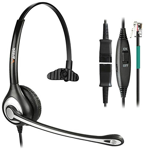 Wantek Telefon Headset Mono mit Noise Cancelling Mikrofon, Quick Disconnect, Call Center Kopfhörer für Festnetztelefone ShoreTel Polycom NEC Nortel Norstar Meridian Siemens ROLM(600QS2)