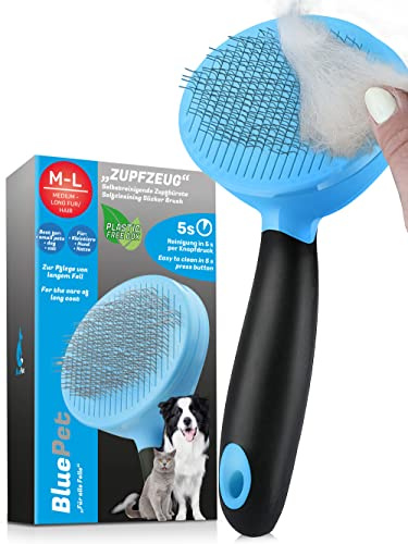 BluePet Brosse pour chiens et chats Élimine doucement le sous-poil, les nœuds – Brosse à épiler avec autonettoyage – Utilisation quotidienne
