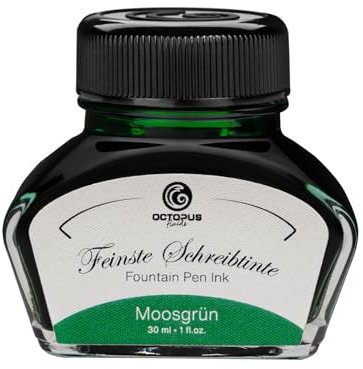 Octopus Fluids Füllhaltertinte im Tintenglas, Schreibtinte für Füllhalter, Füllertinte in Moosgrün 30ml im Tintenfass, Kalligraphie Tinte