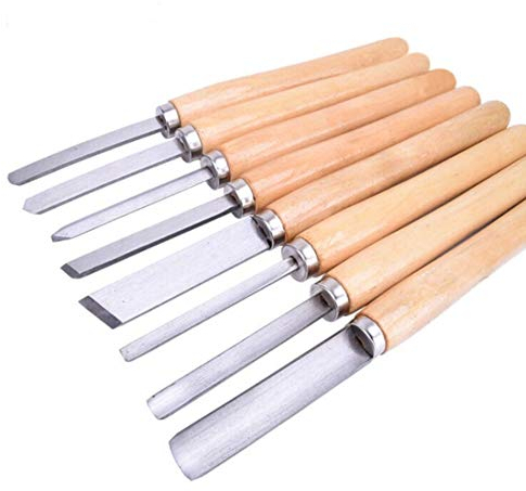 Ensemble de burin à tour, bûche de tournage en bois sertie de poignées en bois dur haute vitesse, burin à bois de qualité professionnelle (8pcs)