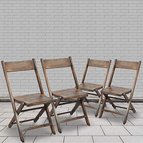 EMMA + OLIVER Natalie Wooden Folding Chair, Commercial Event Chair with Slatted Seat, Beechwood Frame, Open Back Design, No Assembly Required, Antique Black