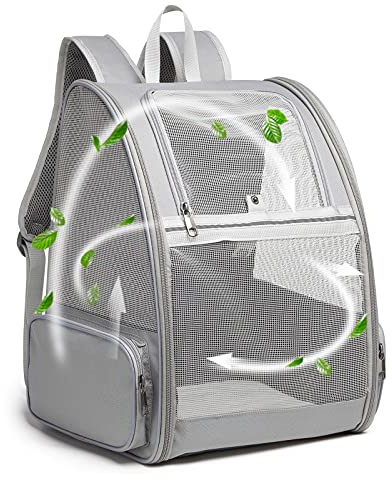Texsens Pet Backpack Carrier for Small Cats Dogs | Ventilated Design, Safety Straps, Buckle Support, Collapsible | Designed for Travel, Hiking & Outdoor Use (Light Gray)