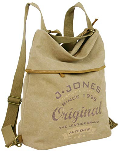 JENNIFER JONES - Große Damen Rucksack-Tasche aus Canvas und Echtleder - Vintage Hobo-Bag Modell G - Natur