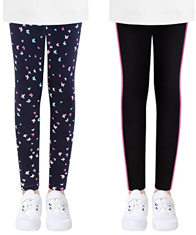 L&K-II Leggings pour Filles Coton Pantalon Equitation Enfant Leggings Sport Vêtements de Filles Collant Tenue de Gymnastique Jogging Lot de 2