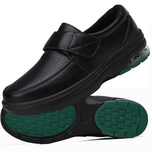 AEHO Zapatillas Hombre pie Diabetico Zapatos Ancho Especial Mujer Cuero PU con colchón de Aire y Sandalias sin Cordones Zapatillas ortopédicas,Negro,41/255mm