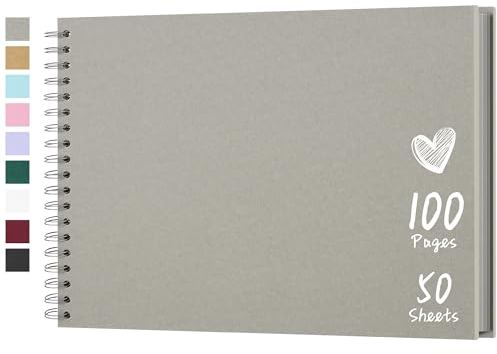 Hiwhy Fotoalbum Scrapbook 28x20,5 cm 100 Seiten DIY Scrapbook Hartes Kraftpapier Baby Erinnerungsbuch Familie Geburtstag Hochzeit Jahrestag Scrapbook, Grau