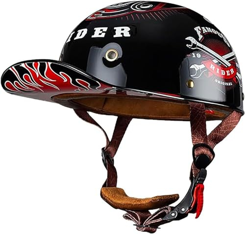 Retro Baseball Cap Motorcycle Half Helmet, DOT Approve Adult Men Women Half Shell Helmet Retro Motorcycle Open Face Helmet, for Scooter Moped Cruiser Chopper, Vintage Helmet-A||2XL