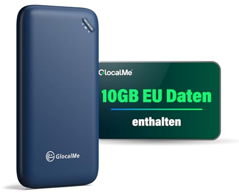 GlocalMe UPP 4G Mobiler WLAN Router, MiFi mit 10GB EU Daten, verfügbar in über 200 Ländern, Keine SIM-Karte nötig, Keine Roaminggebühren, Lokaler und internationaler Hotspot