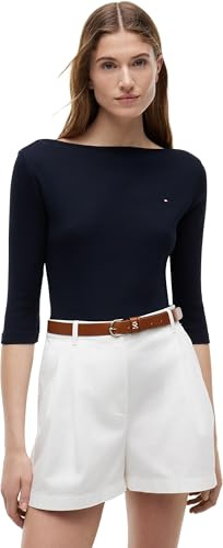 Tommy Hilfiger Donna Maglietta Maniche Lunghe New Cody Slim Scollo a Barca, Blu (NOS Desert Sky), L