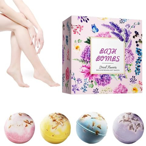 Badebomben Set, 4 Stück Badekugeln in Box als Badezusatz, Geschenkidee für Mädchen, Damen, Kinder, Geburtstagsüberraschung