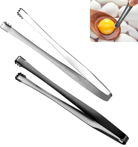 2 Stück Eier Chalaza Remover Chalaza Entferner,Chalaza Entferner Egg Edelstahlmaterial Broken Eggshell Removal Tong Kann zum Entfernen Von Eierschalen Verwendet Werden(Schwarz,Silber)