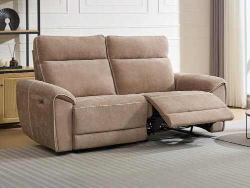 Vente-unique-Divano relax elettrico 3 posti in Tessuto Tortora - DJARALO