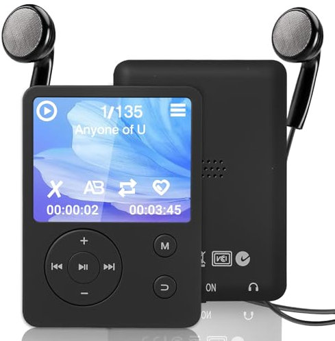 Lecteur MP3 32Go Bluetooth 5.2, Lecteur de Musique Portable HiFi avec Écran 1.8, Haut-Parleur Intégré, Radio FM, Vidéo, Enregistreur Vocal, E-Book, Idéal pour Sport et Voyage