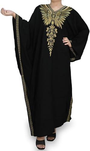 Caftan Noir Doré Pour Femme – Robe Tunique de Plage (One Size = 36-42)