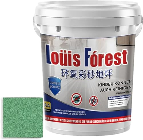 Louis Forest Epoxid-Bodenfarbe, wasserfeste Epoxid-Bodenfarbe, Hochglanz-Marmor-Effekt, Epoxid-Bodenbeschichtung, farbiger Sand, selbstnivellierende Böden, Garage, umweltfreundlich (grün)