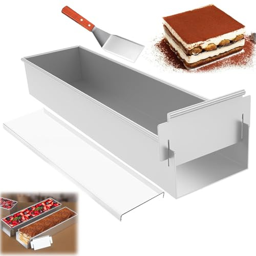 Teglia rettangolare lunga per tiramisù in lega di alluminio, stampo antiaderente per torte, in acciaio inossidabile con telaio rimovibile e coperchio in acrilico, teglia rettangolare per cheesecake