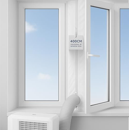 CUQOO 300cm/118Inch AC Window Seals for Portable Air Conditioner and Tumble Dryer - Air Conditioning Window Seal Kit for Mobile Air-Conditioner Unit- Air Exchange Guards With Zip and Adhesive (400 CM)