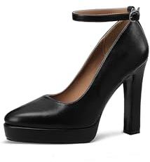 QUEEN HELENA Décolleté con Plateau Scarpe con Tacco Alto Casual Eleganti Donna ZM10023 (Nero Pu, Sistema Taglie Calzature EU, Adulto, Donna, Numero, Media, 35)