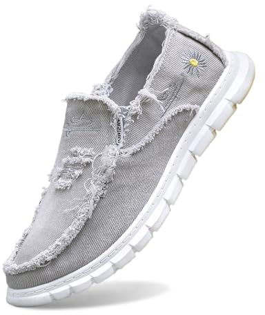 2026 Zapatos sin cordones para mujer, zapatos de lona, zapatos casuales al aire libre, zapatillas cómodas y ligeras de lona zapatos amarillos para mujer con tacón, gris, 38 EU