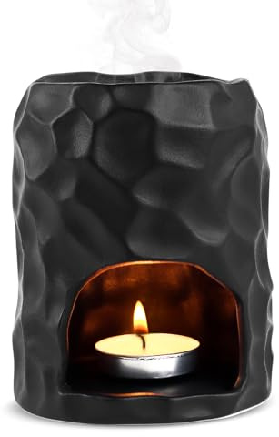 Keramische Duftlampe Teelicht für ätherische Öle | Minimalistisches Duftlicht | Aromalampe | Hochwertige Duftlampe Teelicht | Öl- und Wachsdiffusor | Duftöl Lampe.(Matt Schwarz)