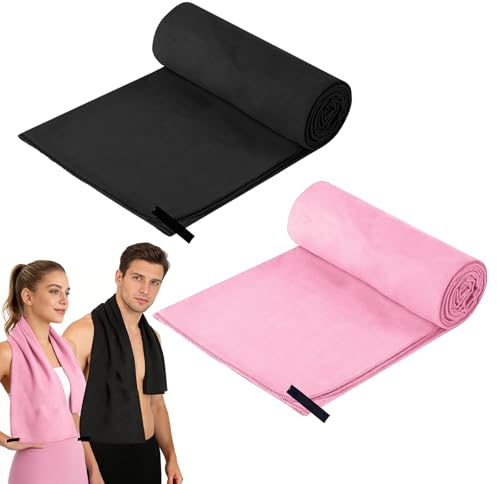 LURVOUS Juego de 2 Toallas Microfibra, Toallas de Gimnasio Secado Rápido con Lazo para Colgar, Ligera Compacta y Absorbente para Deporte Yoga Playa Sauna Camping Viaje, 80 x 40cm