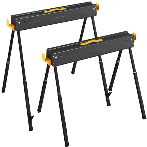 HOMCOM Set de 2 Caballetes para Sierra Plegables Altura Ajustable Negro