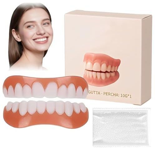 VRYNDH 2 Set di Faccette Dentali, Denti Finti da Applicare da Soli, Riparazione Temporanea Denti,Kit per Dentiera Completa Superiore e Inferiore, con 50 g di Gel per la Dentizione
