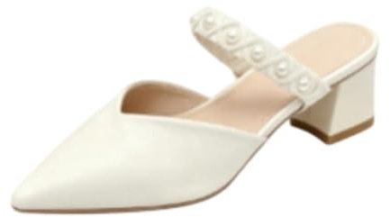 Genérico Zapatos Mujer Correa Perlas Trenzadas Punta Afilada Tacón Grueso Mules
