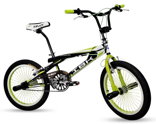 IBK Bici BMX da 20'' pollici, bicicletta Freestyle leggera, Sistema Sterzo Rotore a 360°, poggiapiedi, paracatena, ruota libera, monovelocità, verde, rossa, blu (Verde)