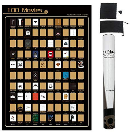 NTZS100 Movies Scratch Off Poster - Top Films of All Time Bucket List (16.5 x 23.4) Christmas Festival Gift for Movie Lovers